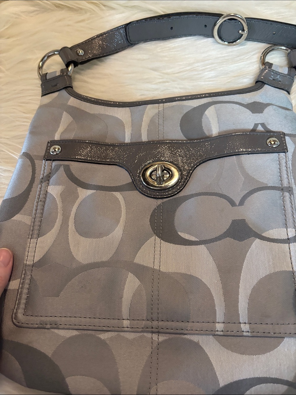Coach Gray Signature Crossbody with Red Patent Wristlet - Picture 5 of 8